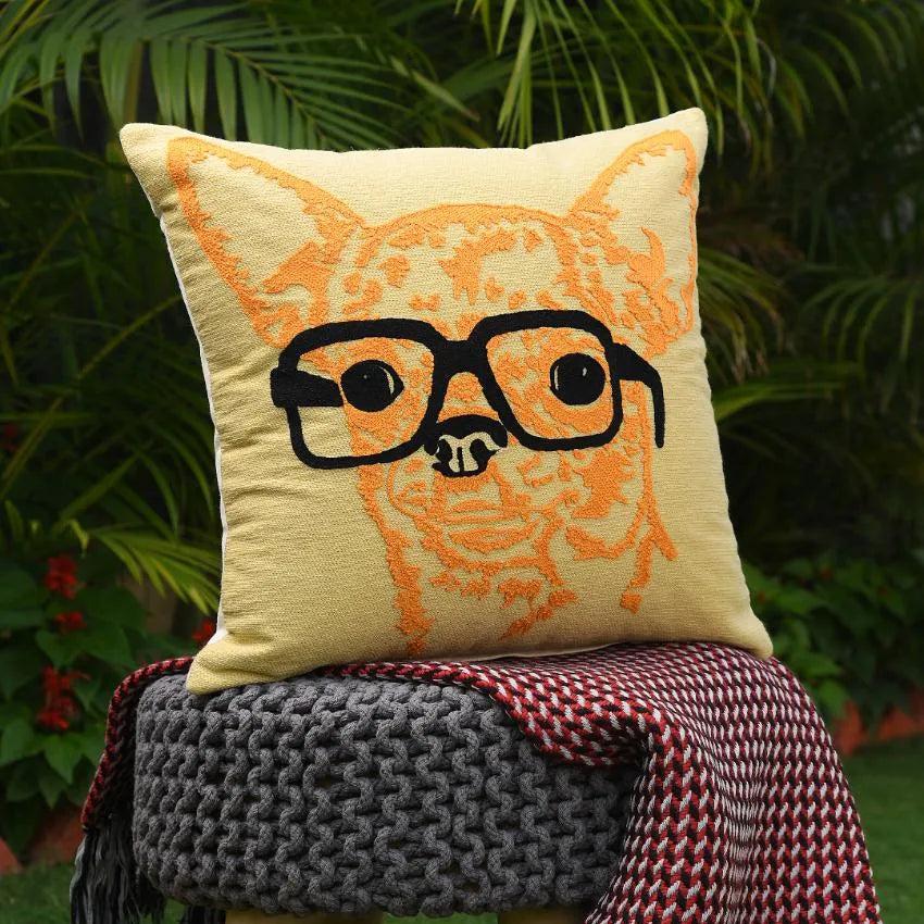 Beautiful Dog With Spectacle Cushion Cover | 18 x 18 inches