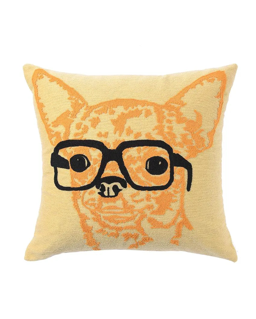 Beautiful Dog With Spectacle Cushion Cover | 18 x 18 inches