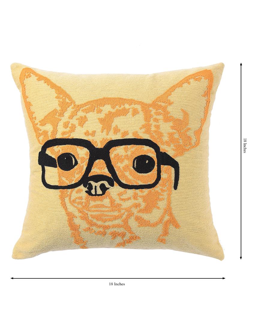 Beautiful Dog With Spectacle Cushion Cover | 18 x 18 inches