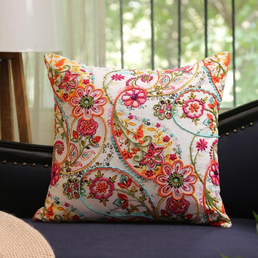 Pink & Green Hues Paisely Cushion Cover | 18 x 18 inches