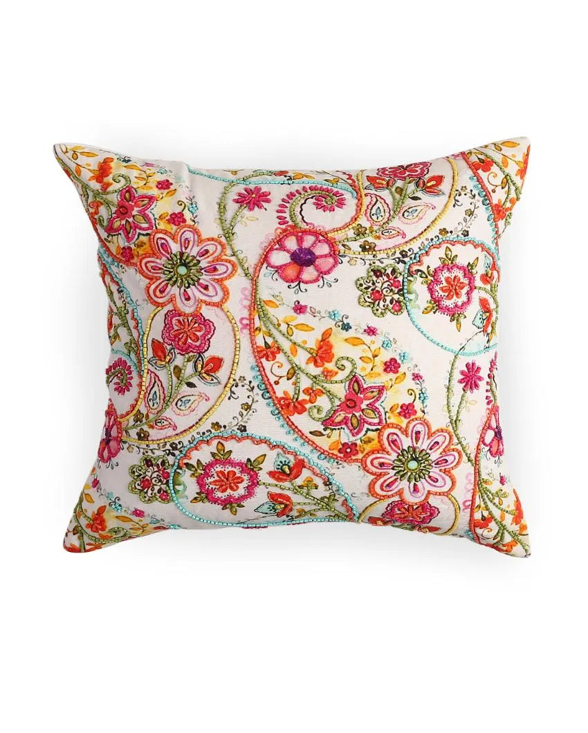 Pink & Green Hues Paisely Cushion Cover | 18 x 18 inches