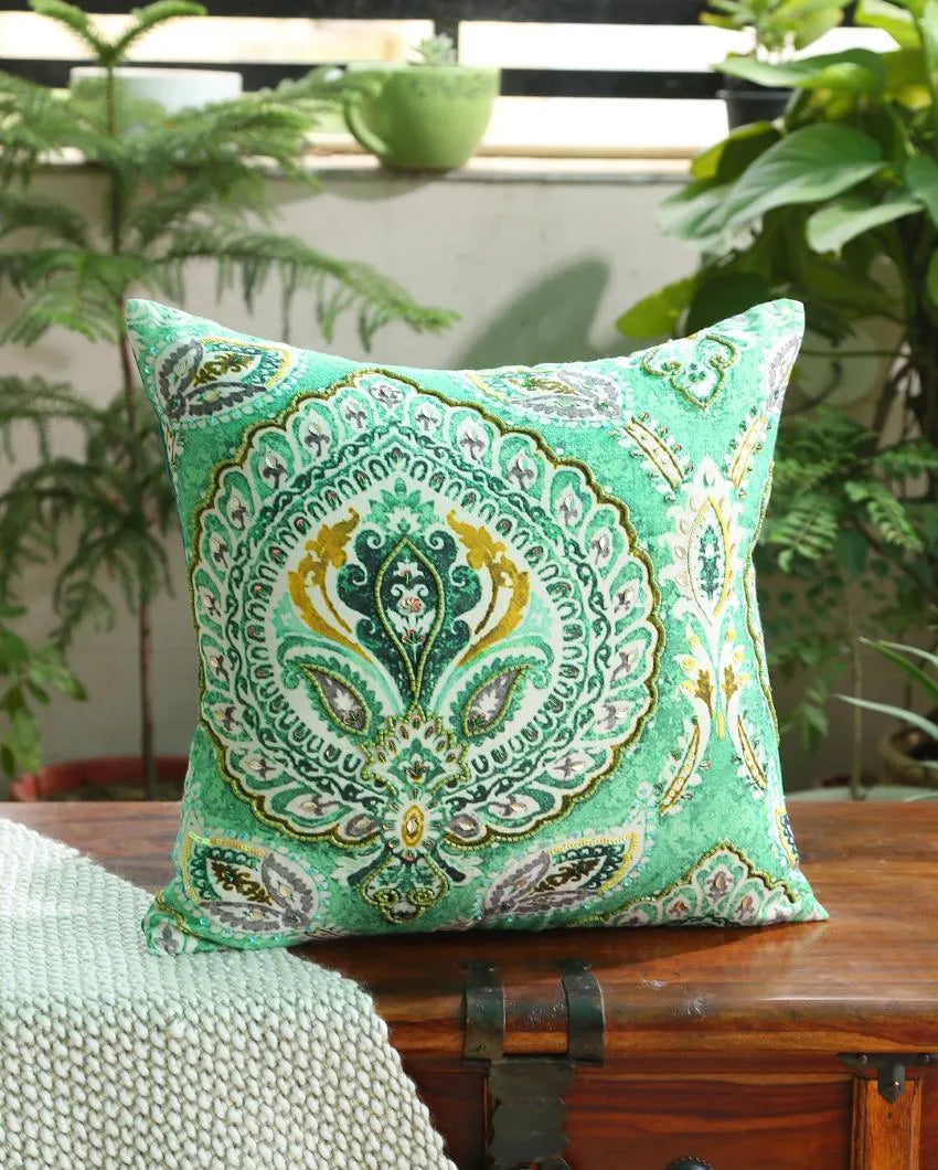 Dynamic Paisley Cushion Cover | 18 x 18 inches Green