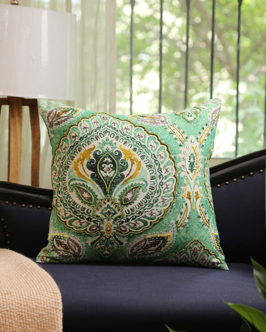 Dynamic Paisley Cushion Cover | 18 x 18 inches Green