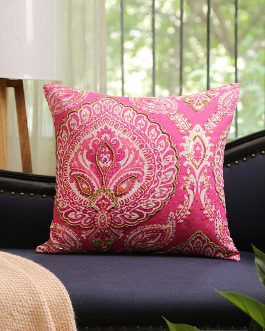 Dynamic Paisley Cushion Cover | 18 x 18 inches Pink