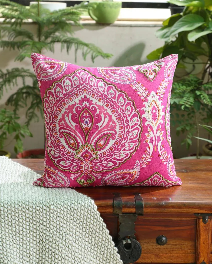 Dynamic Paisley Cushion Cover | 18 x 18 inches Pink