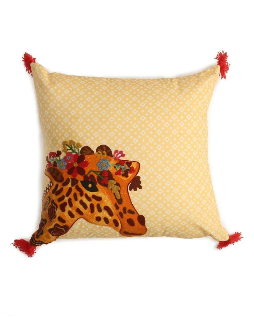 Giraffe Design Embroidered Cushion Cover | 16 x 16 inches