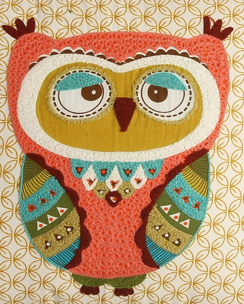 Owl Design Embroidered & Appliqué Cushion Cover | 16 x 16 inches