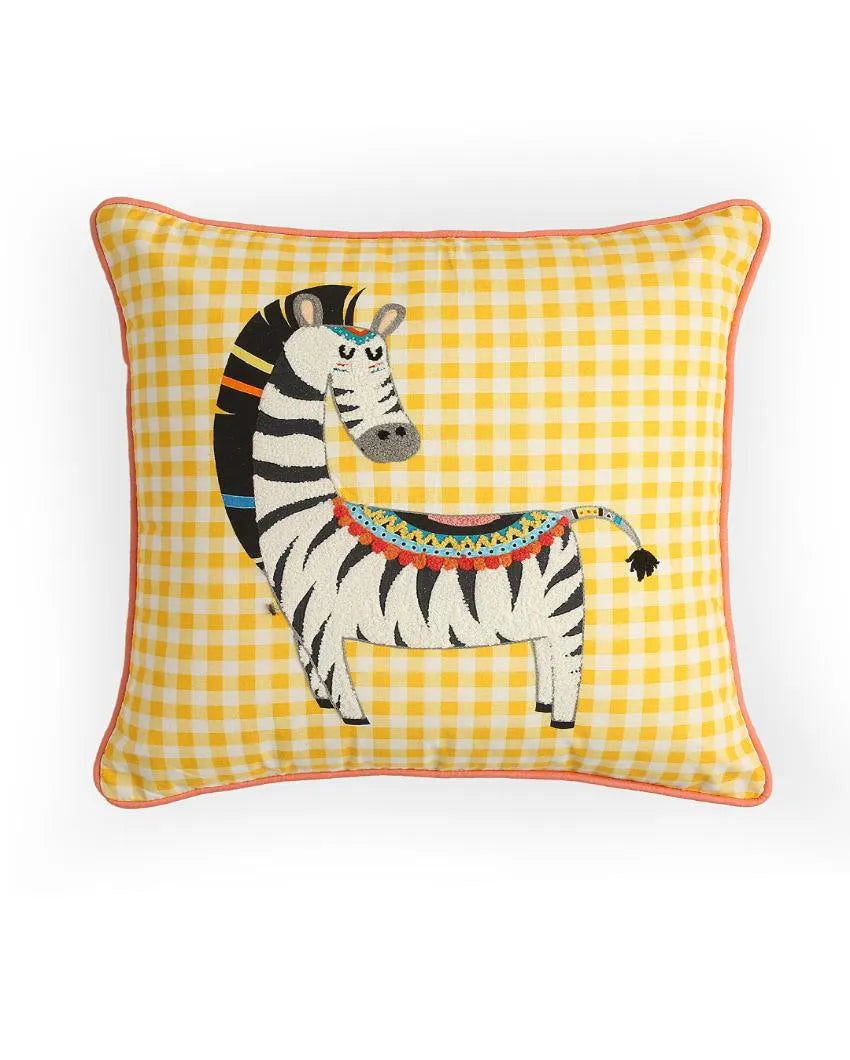 Zebra Design Embroidered Cushion Cover | 16 x 16 inches