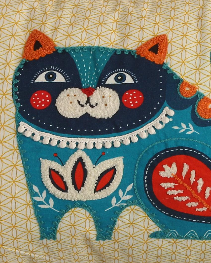 Cat Design Embroidered Cushion Cover | 12 x 20 inches