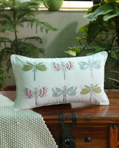 Dragon Fly Design Embroidered Cushion Cover | 12 x 20 inches