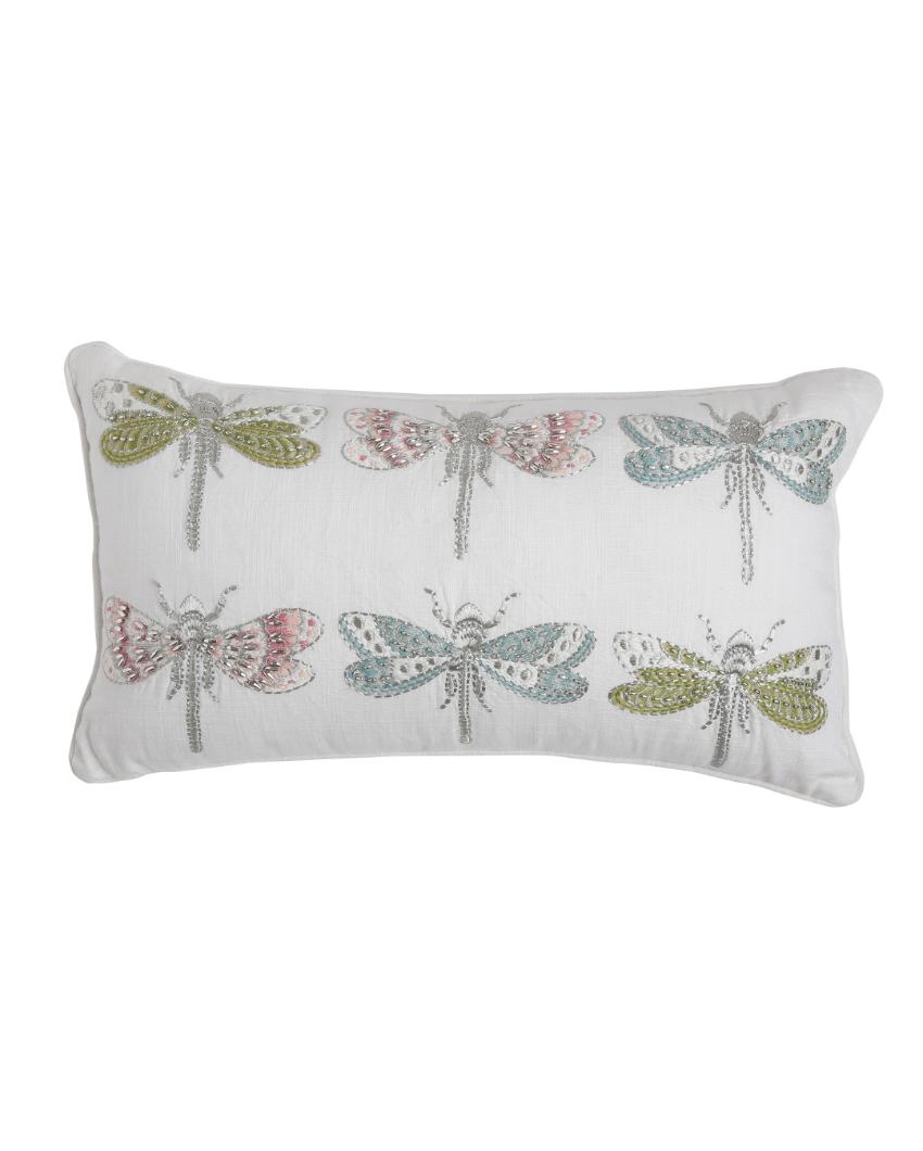 Dragon Fly Design Embroidered Cushion Cover | 12 x 20 inches