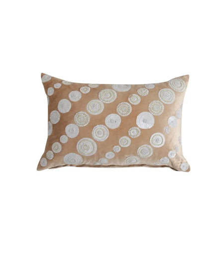 Beige Sequin And Beads Work Viscose Velvet Cushion Cover   | 14 x 20 inches