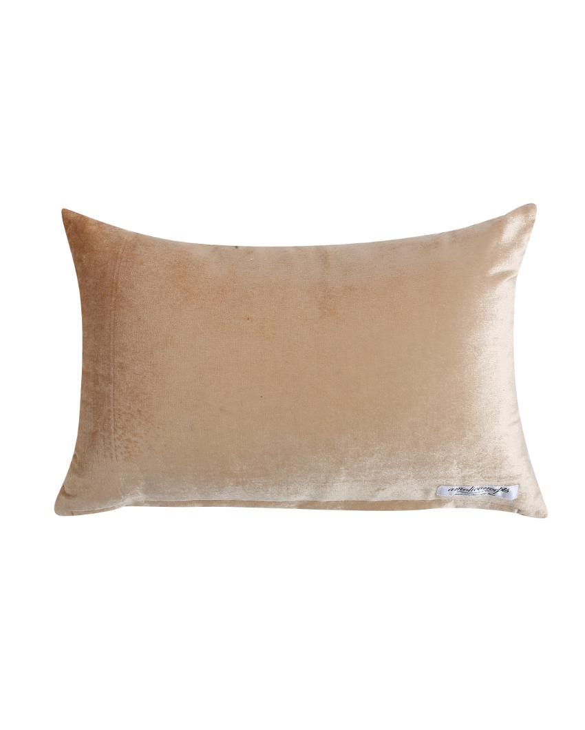 Beige Sequin And Beads Work Viscose Velvet Cushion Cover   | 14 x 20 inches