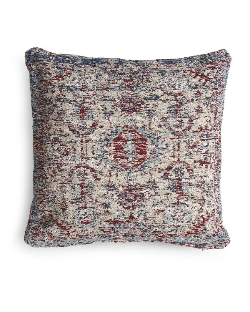 Persian Motif Jacquard Cotton Chenille Cushion Cover | 16 x 16 inches Beige