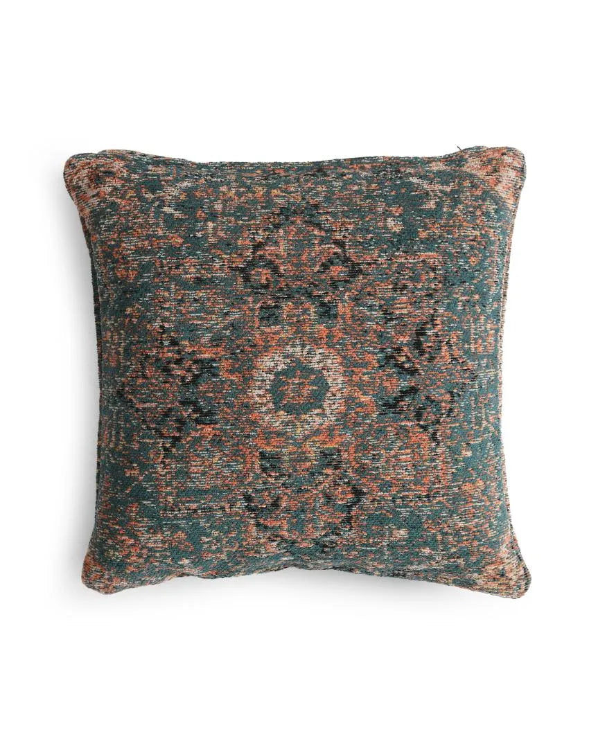 Persian Motif Jacquard Cotton Chenille Cushion Cover | 16 x 16 inches Teal