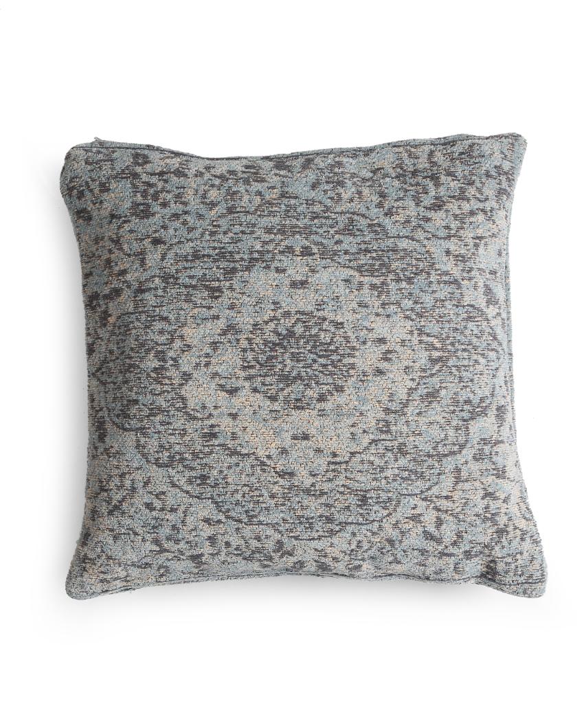 Persian Motif Jacquard Cotton Chenille Cushion Cover | 16 x 16 inches Blue