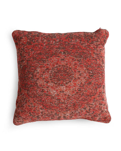 Persian Motif Jacquard Cotton Chenille Cushion Cover | 16 x 16 inches Red