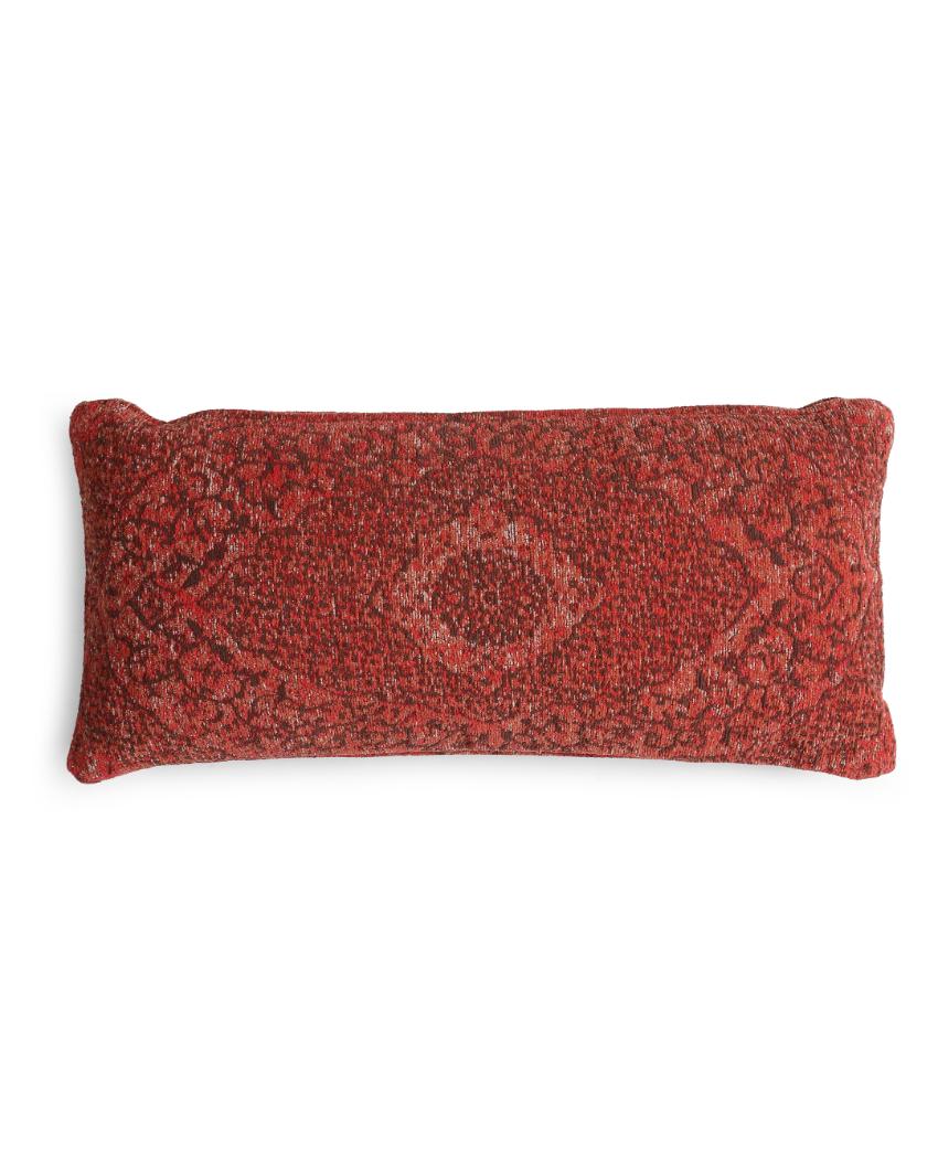 Jacquard Chenille Persian Motif  Pillow Style Cushion Cover | 13 x 27 inches Red