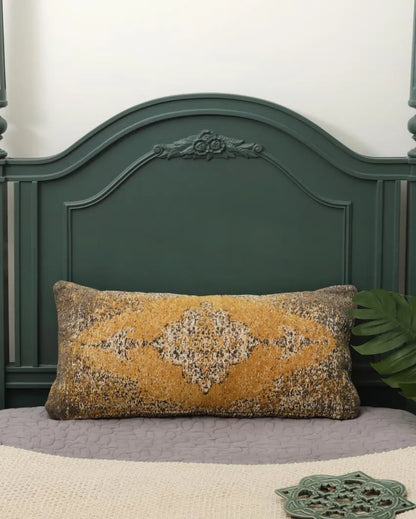 Jacquard Chenille Persian Motif  Pillow Style Cushion Cover | 13 x 27 inches Yellow