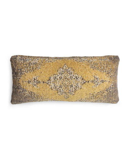 Jacquard Chenille Persian Motif  Pillow Style Cushion Cover | 13 x 27 inches Yellow