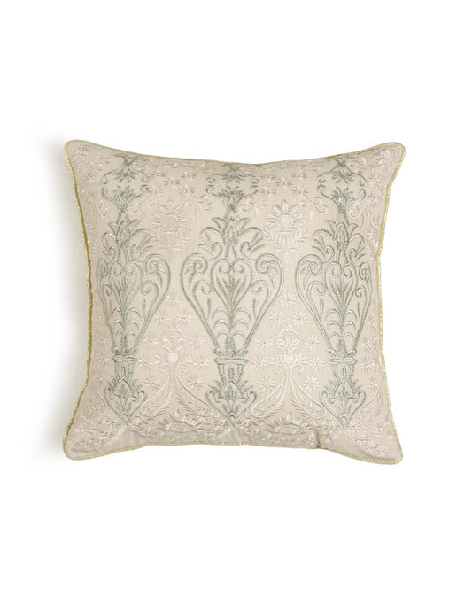 Ivory & Gold Zari Embroidery Cushion Cover | 18 x 18 inches