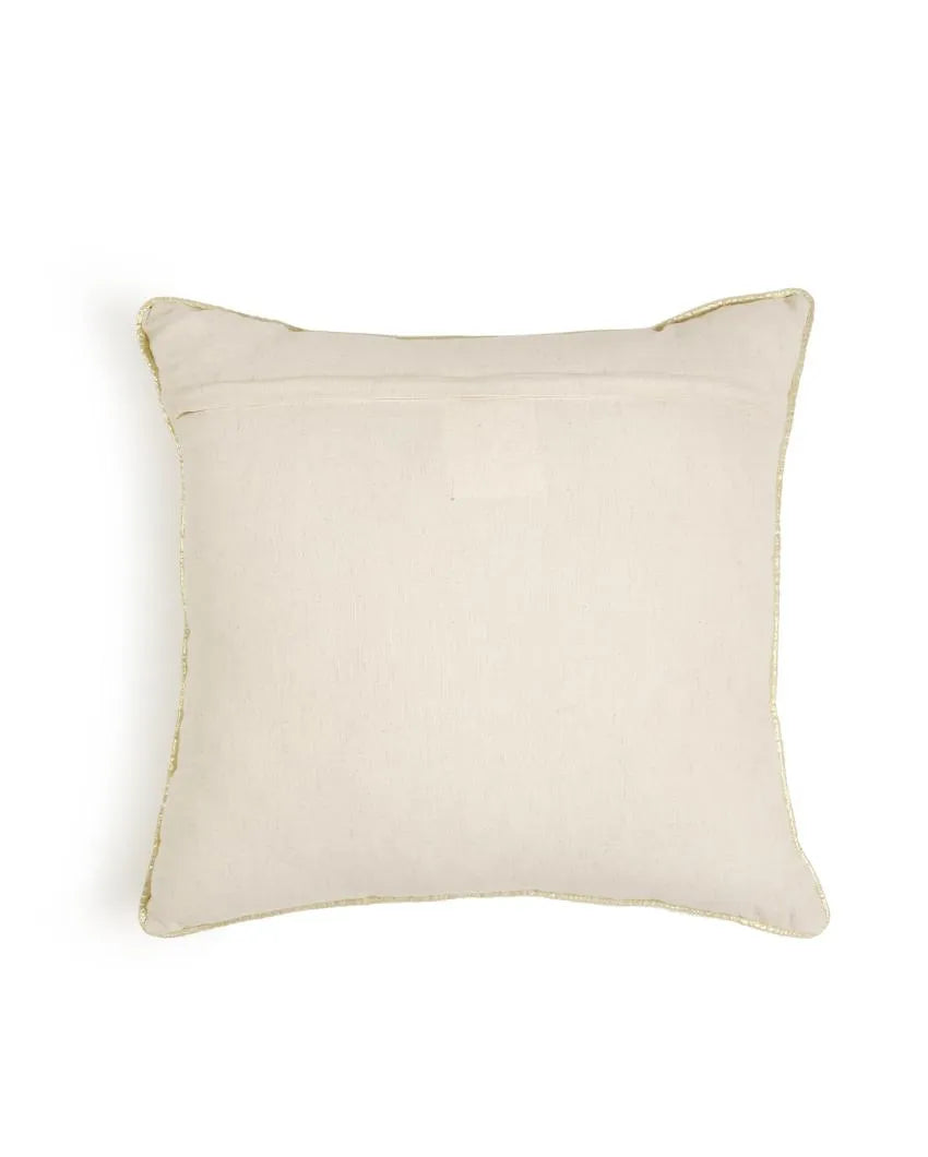 Ivory & Gold Zari Embroidery Cushion Cover | 18 x 18 inches