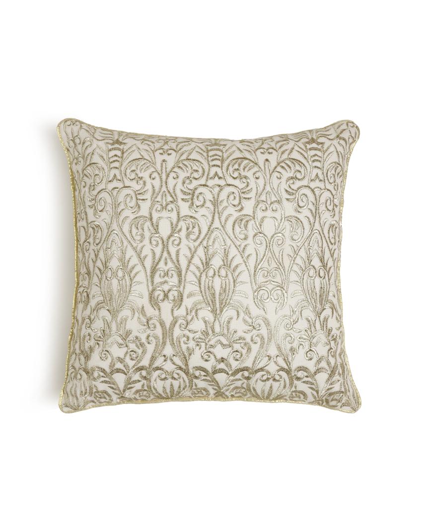 Zari Embroidery Ivory Cushion Cover | 18 x 18 inches