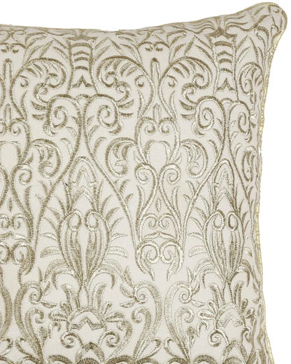 Zari Embroidery Ivory Cushion Cover | 18 x 18 inches