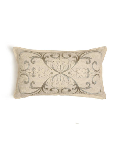 Ivory & Gold Zari Embroidery Pillow Style Cushion Cover | 13 x 20 inches