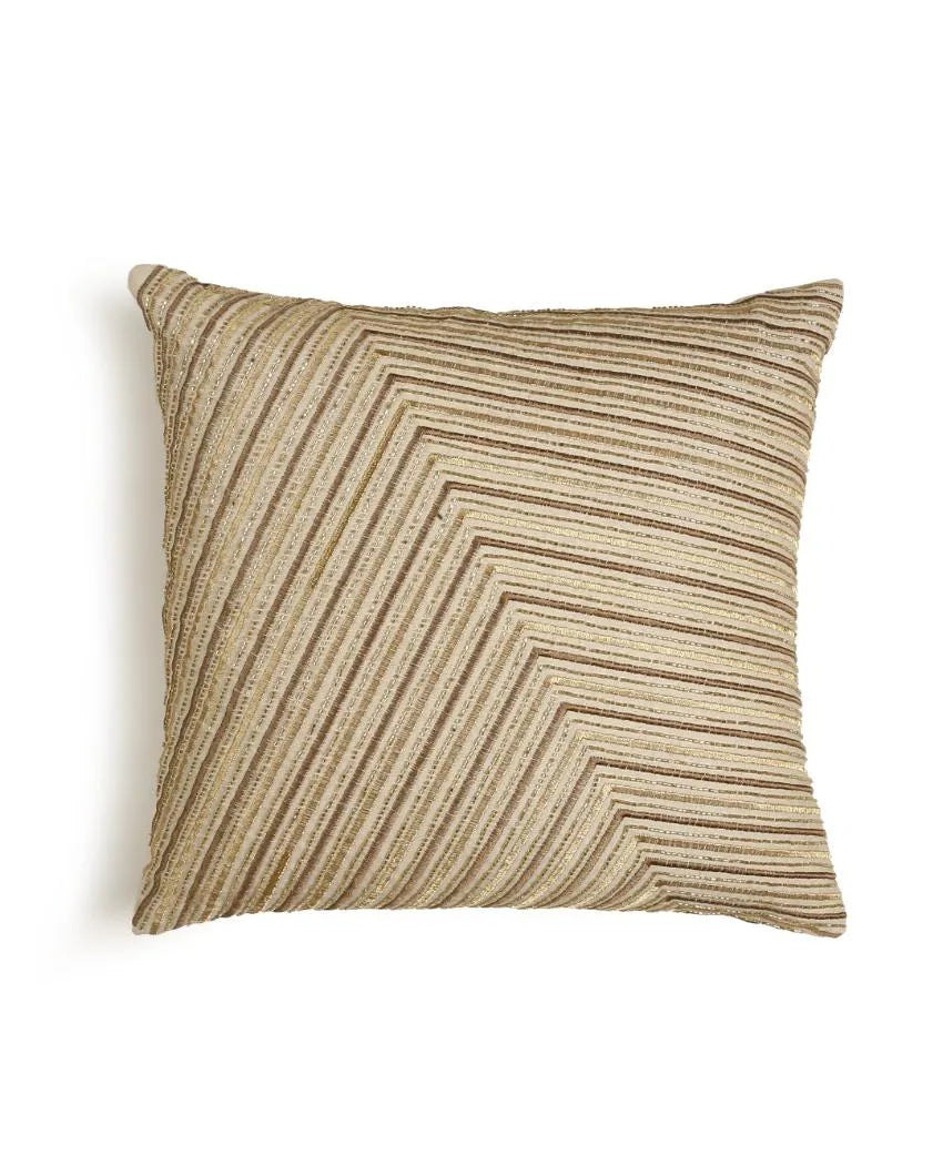 Ivory & Gold Geometric Design Beaded Cushion Cover | 18 x 18 inches