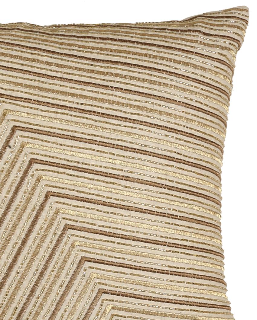 Ivory & Gold Geometric Design Beaded Cushion Cover | 18 x 18 inches