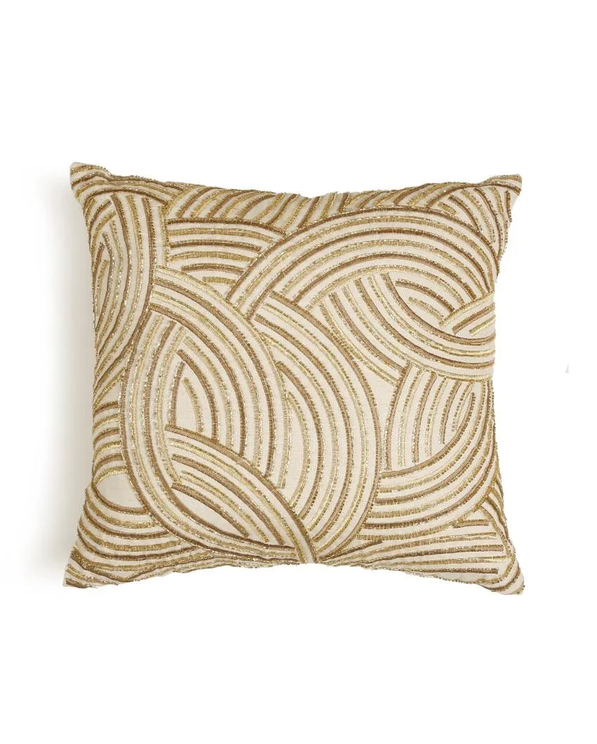 Ivory And Gold Wave Design Cushion Cover | 18 x 18 inches