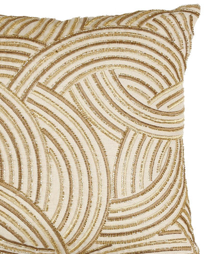 Ivory And Gold Wave Design Cushion Cover | 18 x 18 inches