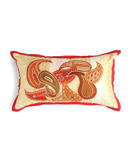 Paisley Design Patch Work Embroidered Cushion Cover  | 13 x 21 inches