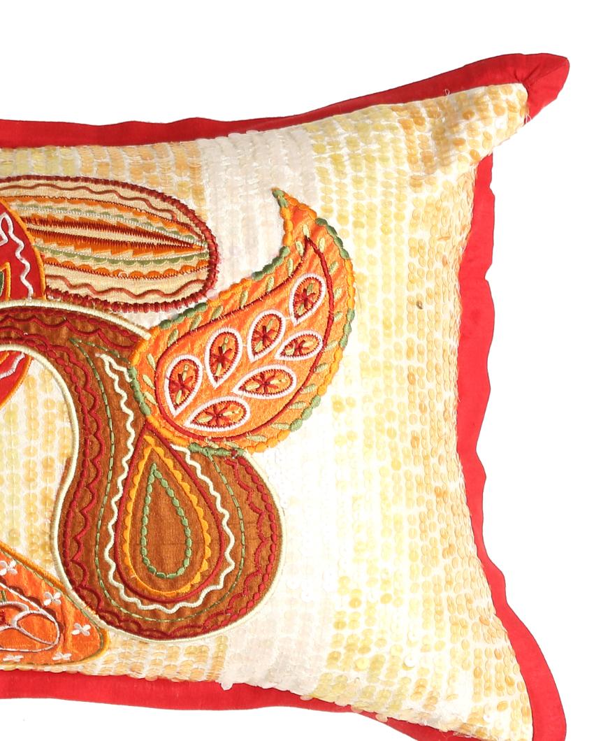 Paisley Design Patch Work Embroidered Cushion Cover  | 13 x 21 inches