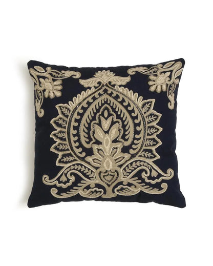 Blue Embroidered & Embellished Cushion Cover | 16 x 16 inches