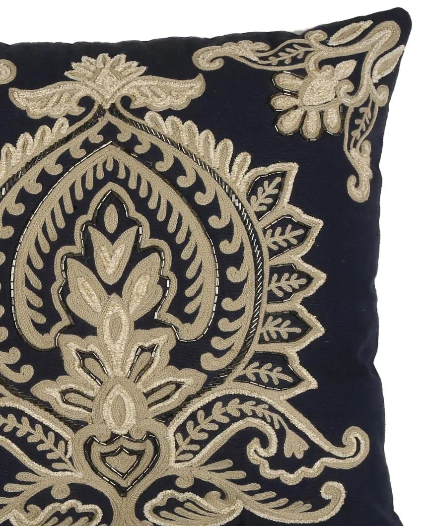 Blue Embroidered & Embellished Cushion Cover | 16 x 16 inches