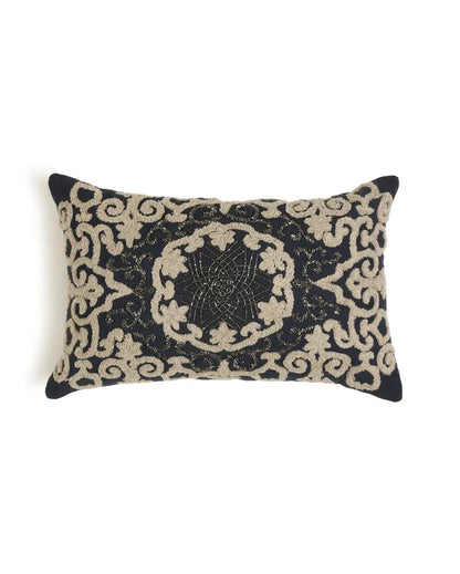 Blue Pillow Style Embroidered & Embellished Cushion Cover | 12 x 18 inches