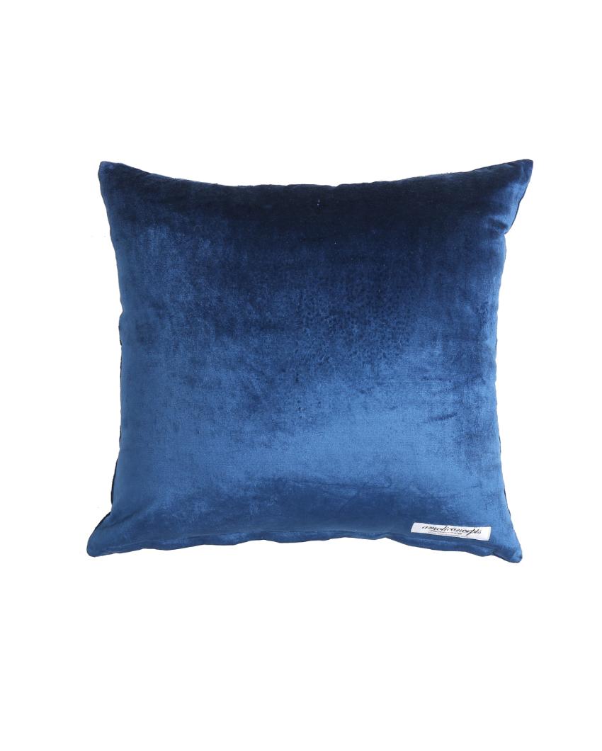 Blue Velvet Zari Embroidery & Hand Beaded Cushion Cover  | 18 x 18 inches