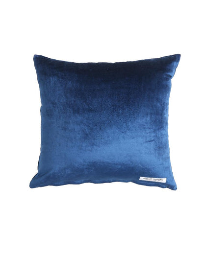 Blue Velvet Zari Embroidery & Hand Beaded Cushion Cover  | 18 x 18 inches