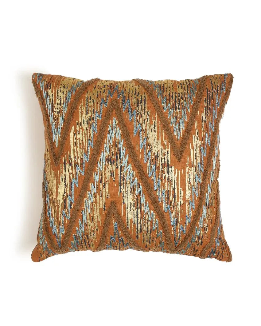 Mustard & Blue Hand Beaded Cushion Cover Wave Design | 18 x 18 inches