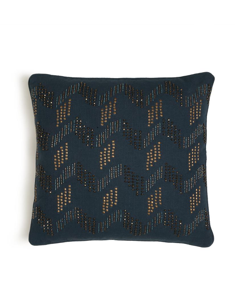 Blue Hand Beaded Cushion Cover | 18 x 18 inches