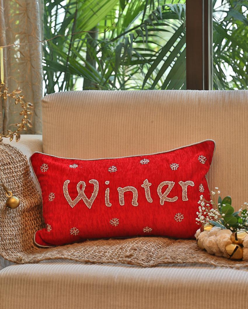 Winter Beaded Cushion Cover | 12 x 20 inches