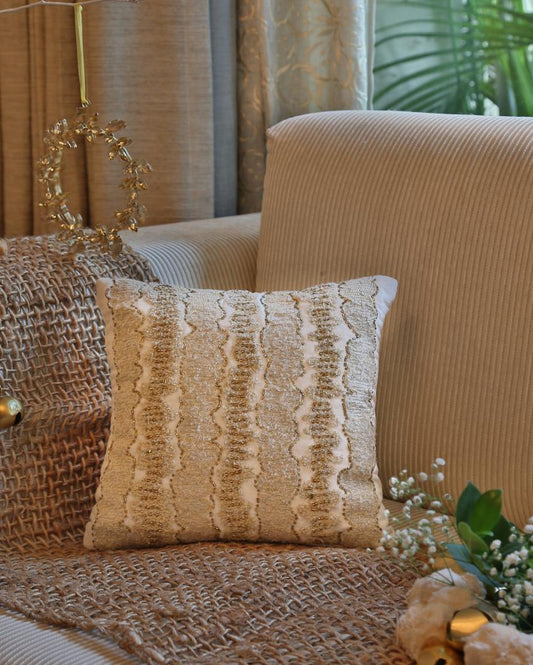 Ivory Embellished And Embroidered Cushion Cover | 12 x 12 inches