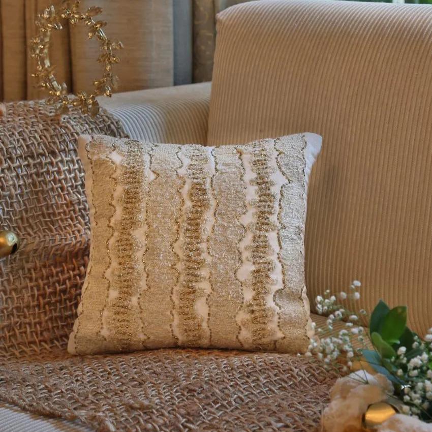 Ivory Embellished And Embroidered Cushion Cover | 12 x 12 inches