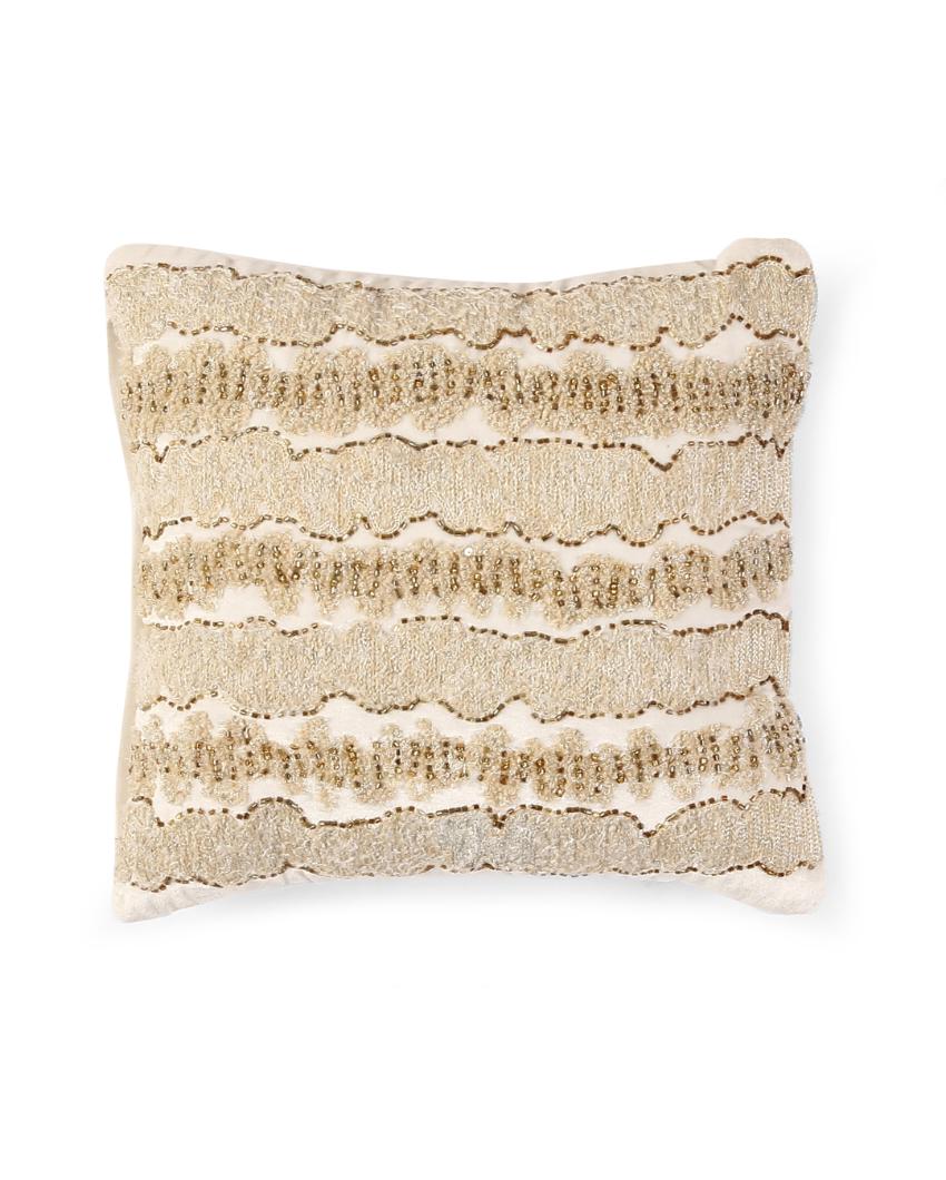 Ivory Embellished And Embroidered Cushion Cover | 12 x 12 inches