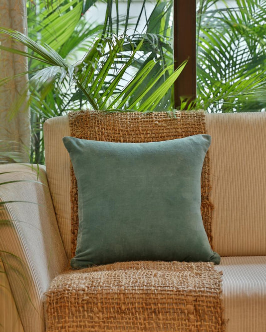 Sea Green Cotton Velvet Cushion Cover | 16 x 16 inches