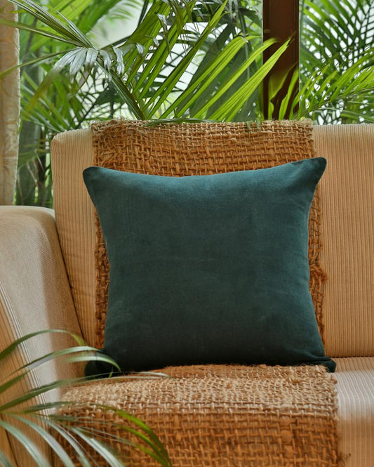 Teal Cotton Velvet Cushion Cover | 16 x 16 inches
