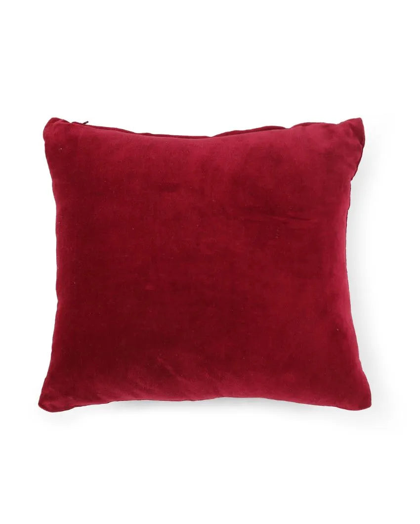 Maroon Cotton Velvet Cushion Cover | 16 x 16 inches