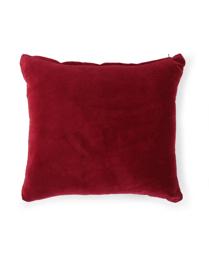 Maroon Cotton Velvet Cushion Cover | 16 x 16 inches